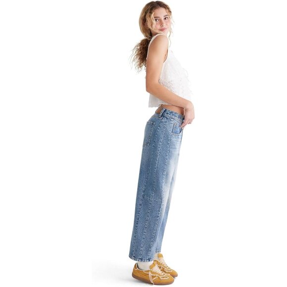 Womens Mid-Rise Barrel Leg Jeans Recycled Cotton Relaxed Fit Denim - Picture 5 of 5